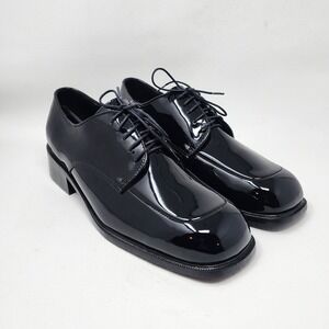 Perry Ellis Evening Mens Shoes Sz 10.5 Glossy Black Lace Up Oxford Square Toe